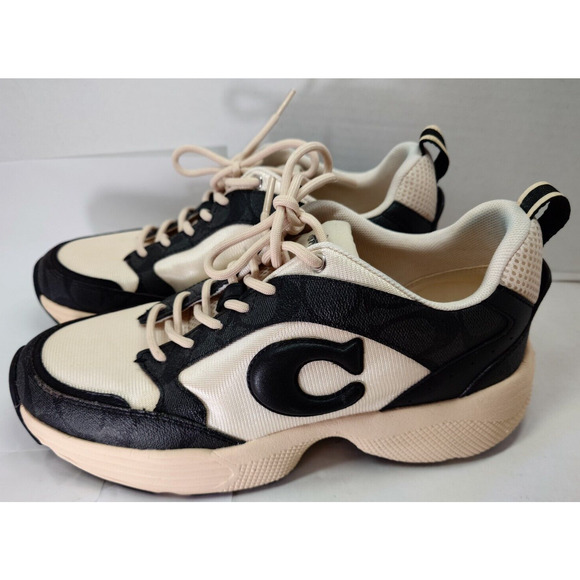 COACH Women's sz 9B low top sneakers CI071 light beige black - Picture 1 of 8